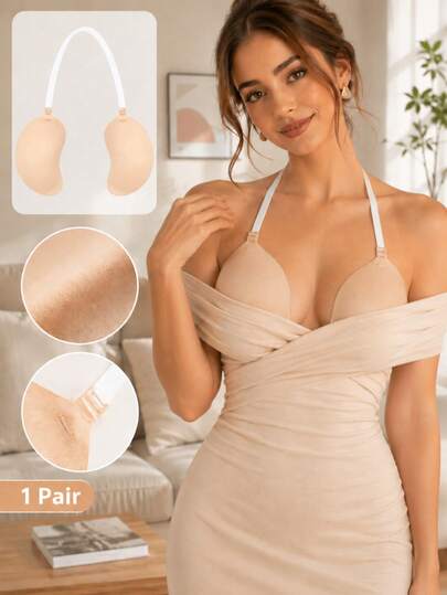 1 Pair Mango-Shaped Adhesive Bras With Detachable Transparent Straps, Strong Lift, Invisible Push-Up Bra, Suitable For Weddings, Parties And Formal Dresses