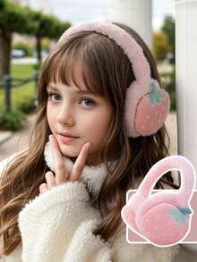 1pc 3D Strawberry Embroidered Plush Earmuffs, Adjustable Warm Ear Protection, Suitable For Girls' Daily Outdoor Activities In Autumn/Winter - Multicolor - View 5