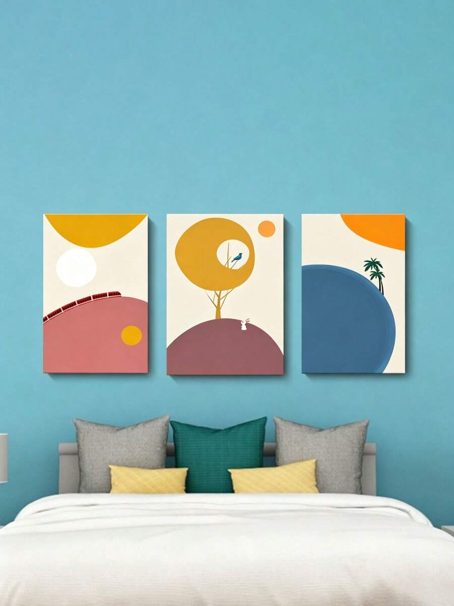 Modern Living Room Decor Painting Nordic Minimalist Creative Cartoon Animal Geometric Color Block Abstract Fresh Children's Room Art - Multicolor - View 1