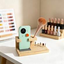 1pc Wooden 2-In-1 Nail Drill & Nail Machine Storage Box, Large Capacity Nail Cleaning Brush Holder, Multi-Compartment Nail Polish Bottle Display Rack, Nail Machine Organizer - Multicolor - View 2