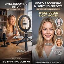 Borriig 12 Inch Desktop Ring Light With 19cm Tripod And Phone Holder, 3 Color Modes Dimmable Beauty Fill Light, Suitable For Live Streaming, Selfie, Makeup - 12-inch Ring Light + 19cm Bracket - View 3