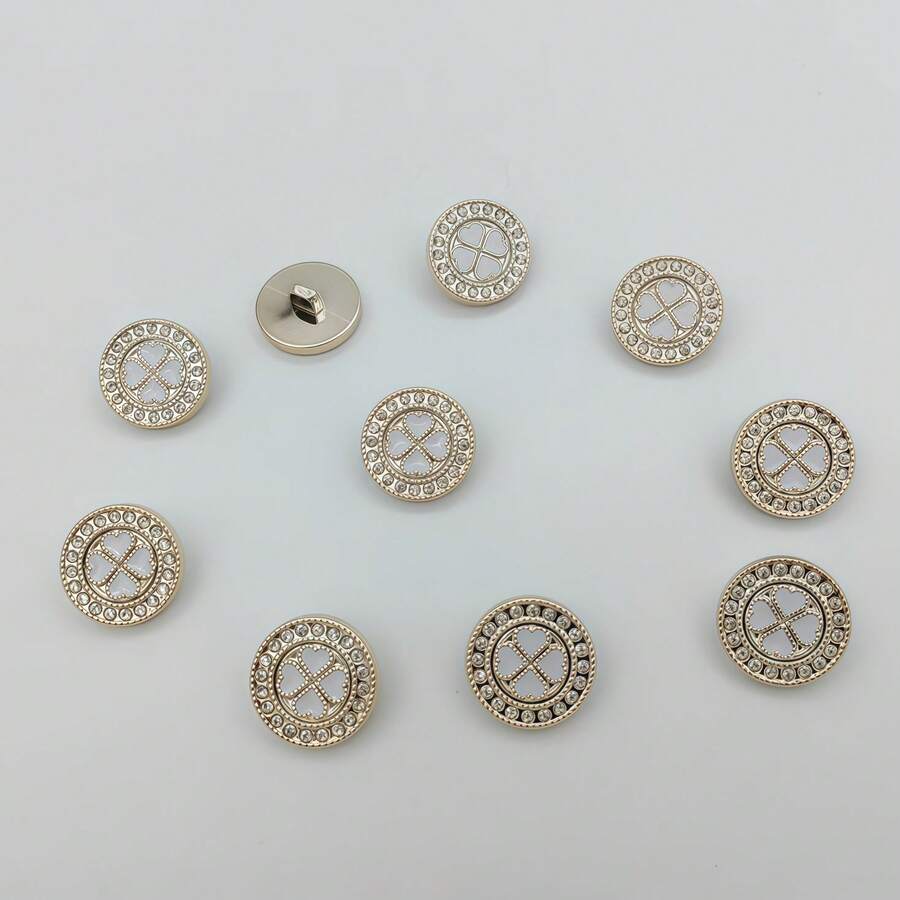 10pcs/2.2cm Fashion Personalized Minimalist White Heart-Shaped Rhinestone Plastic Buttons With Gold Base, Luxury European Style High-End Vintage Heart Buttons For Handmade Sewing, DIY Decoration For Clothes, Bags, Hats, Coats, Sweaters, Pants, Shirts