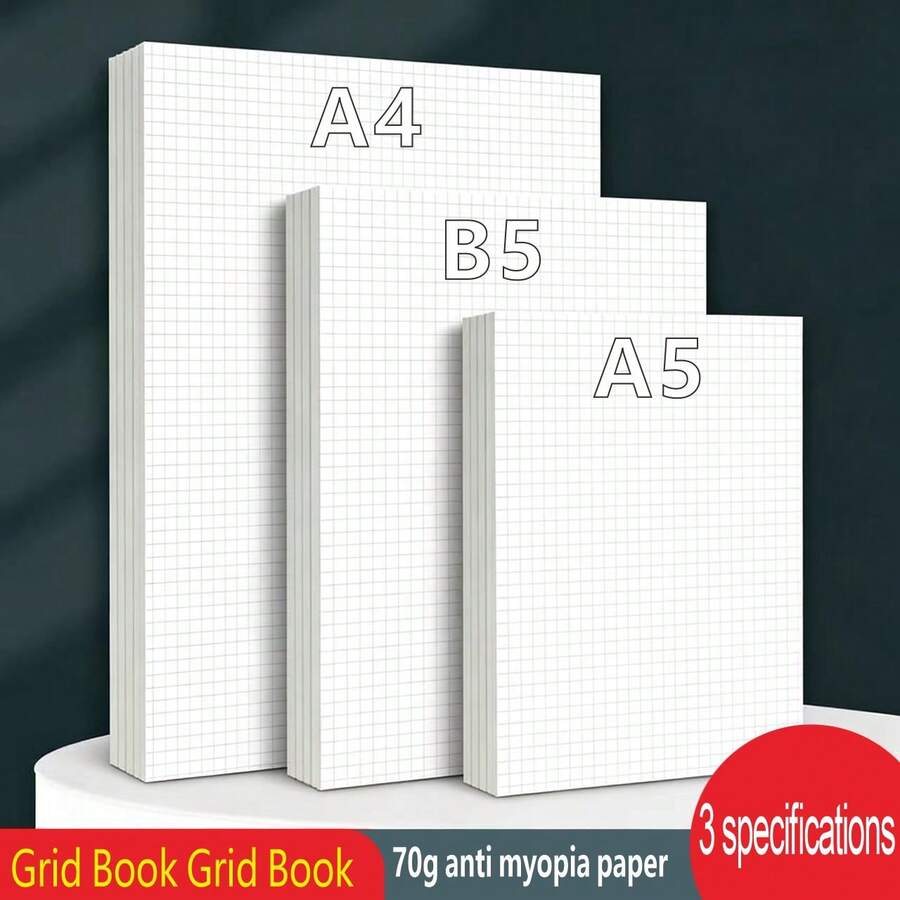 1 Notebook 40 Sheets Grid Paper, Grid Notebook, Sketchbook, Drawing Paper, Memo Pad, Loose-Leaf Notebook, Grid Draft Paper, Calculation Draft Paper, Sketching Paper, Student Grid Notebook, Draft Paper, Double-Sided Grid Paper, Memo Paper, Art Notebook, Drawing Notebook - Black and White - View 1