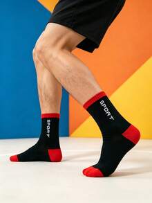 1/5/10 Pairs Random Men's Mid-Calf Socks, Multi-Color Sport Letter Athletic Socks, Non-Slip Shock-Absorbing Running Socks, Fitness Socks - Multicolor - View 6