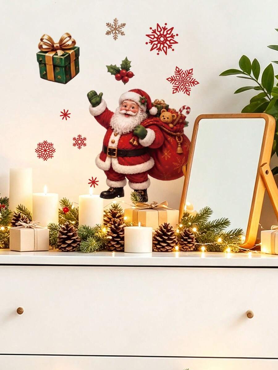 1pc,Multi-Style,Christmas Decoration Wall Sticker,Santa Claus/Car/Reindeer/Gift Box Pattern,PVC Self-Adhesive Removable Wall Sticker,Suitable For Bedroom,Living Room,Kitchen,Dining Room,Bathroom Background Wall,Toilet Sticker/Car Sticker - Multiple Styles - View 1