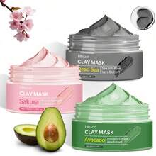 Hllozzi 100ml Clay Mask, Available In Avocado, Dead Sea Salt And Cherry Blossom Flavors. Contains Aloe Vera Extract And Trace Minerals, Deeply Moisturizes And Brightens Skin, Suitable For All Skin Types, Perfect Gift - 100ml/3.38fl.oz - View 1