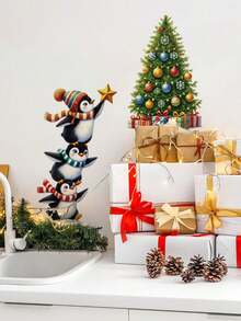 1pc Multi-Style Christmas Decoration, Creative Christmas Tree Wall Sticker, Letter & Snowflake Decor, Penguin Stacked Design, PVC Self-Adhesive Removable Wall Decal, Suitable For Bedroom, Living Room, Stair Corner, Dining Room, Bathroom, Home Wall Decor, Switch Decoration - Multiple Styles - View 17