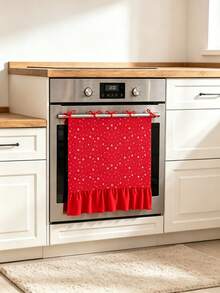 1pc Red Snowflake Print Oven Door Curtain, With Ribbon Tie And Ruffle Edge, Short Kitchen Tier Curtain, Decorative Cover Cloth, Suitable For Stove Oven, Open Cabinet And Small Window, Christmas Country Style Home Decor - Red Snowflake Stove Curtain - View 5