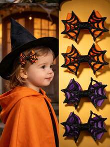 2pcs Halloween Spider Web Bow Hair Clips, Quirky Costume Hair Accessories Suitable For Daily, Holiday And Party Wear - Multicolor - View 2