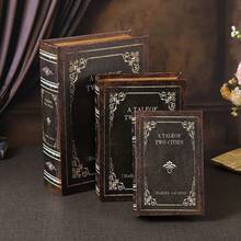 2pcs Wooden PU English Classic Literature Pattern Book-Shaped Desktop Decor, Storage Box, Jewelry Box, Hidden Secret Storage For Jewelry, Keepsakes And Gifts - Multi-color - View 1