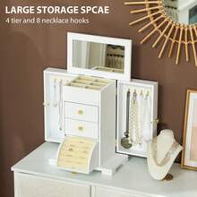 4-Tier Jewellery Box With Mirror And 2 Drawers - White - 1 - View 4