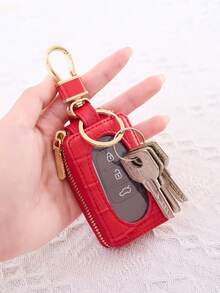 Vintage Business Multifunctional Car Key Protective Bag Unisex, Crocodile Pattern PU Mirror Transparent Window Car Key Protective Bag, Casual Portable Small Car Key Storage Bag Key Ring Holder, Creative Gift/Men's Gift/Women's Birthday Gift/Husband Gift - Multicolor - View 1