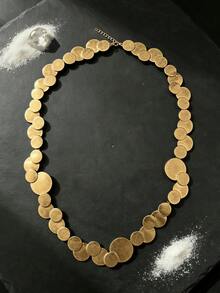 قلادة معدنية نسائية بتصميم رقعات أقراص دائرية كبيرة وصغيرة، ستايل أوروبي وأمريكي فينتاج، سلسلة ترقوة ثقيلة بحرفية يدوية، ذهبي لامع مطفي بتأثير معتق، إكسسوار بمظهر مبالغ فيه للحفلات والعطلات، 1 قطعة - ذهبي أصفر - مشاهدة 3