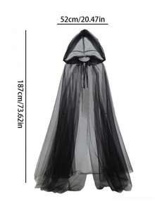 1Pc Halloween Long Hooded Net Fabric Women's Cape, Dark Witch's Cloak Costume For Role-Playing, Wedding Accessory, Bride's Shawl, Gift For Friend - Multicolor - View 8