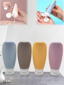 4pcs Plastic Travel Refillable Bottles Set, Leak-Proof, Fragrance-Free Cosmetic Containers, Suitable For Lotion, Shower Gel And Skincare Products, Portable Toiletries Set, Travel Essentials, Birthday Gift, Christmas Gift - Multicolor - View 3