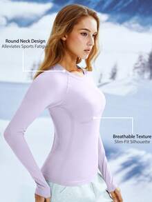 Leorrey 1件女款瑜伽健身運動跑步戶外滑雪騎行長袖運動滑雪服 - 紫色 - 查看 3