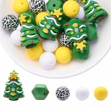 25PCS Christmas 3D Silicone Focal Beads Cute Elk Gingerbread Tree Holiday Charms For DIY Bracelet Necklace Pen Jewelry Making Keychain Craft Supplies - Multicolor - View 9