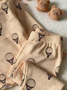 Autumn And Winter Baby Girl Cute Style Parachute Pattern Long Sleeve Long Pants Sleepwear 2 Pieces Set,Soft Fabric, Home Leisure,Baby Girl Home Clothes - Brown - View 6