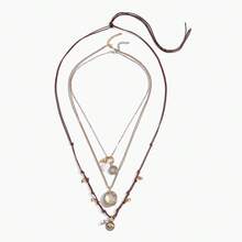 Vintage Multi-Layer Mixed Craft Women Necklace, Leather Cord Metal Chain With Coin & Pearl Pendant - Multicolor - View 13