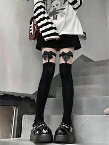 1pc Y2K Bow Cute Sexy Leg Garter Thigh High Socks, Fashion Versatile Over-The-Knee Socks - Multicolor - View 2