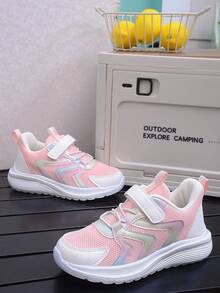Pink Mesh Kids' Sports Shoes, Lightweight Soft Sole, Non-Slip, Easy On/Off With Hook And Loop - Pink - View 2