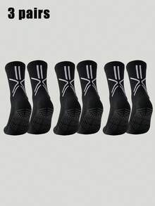1/3/6 Pairs Men's Towel Sole Silicone Anti-Slip Mid-Calf Socks, Breathable Comfortable Sports Socks For Running, Basketball, Football, Professional Training And Competition - Black and White - View 16