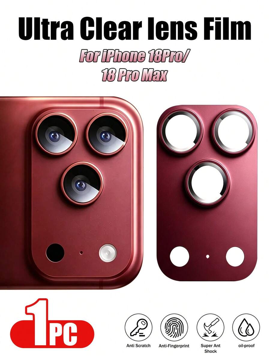 Yezodawee 4片裝手機鏡頭保護膜,適用於 Apple 18 Pro Max/17 Pro,採用優質強化金屬玻璃製成,相容手機殼,專為相機開孔設計,防刮防塵,全覆蓋保護層可抵抗刮痕與衝擊 - 深櫻桃紅 - 查看 1