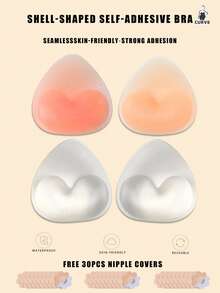 1 Pair Plus Size Silicone Breast Pads, Reusable Invisible Seamless Sweat-Proof Bra Inserts For Large Bust, Suitable For Bikini Swimwear, Backless Wedding Dress, Evening Gown, Includes 30pcs Flower-Shaped Disposable Nipple Covers, Women's Lingerie Accessories - Multicolor - View 1