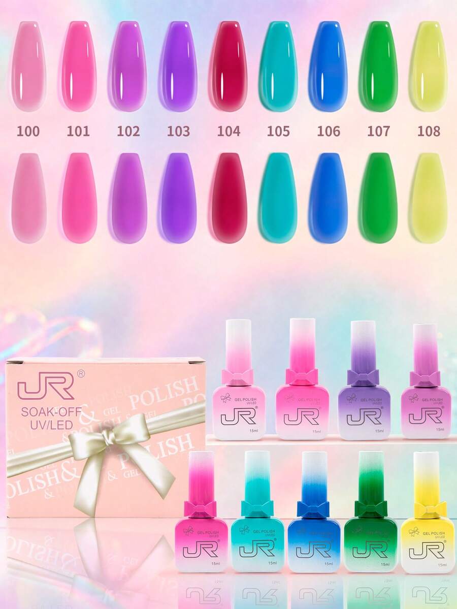 JR 126 Colors Gel Nail Polish Ivory 15ml 9pcs Bow & Ribbon Filled Bottle Set Soak-Off UV LED Girls Gift - Multicolor - View 1
