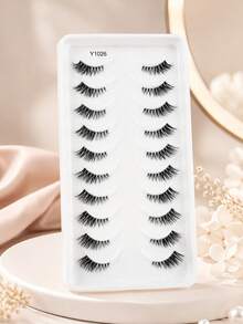 10 Pairs Half Lashes Cat Eye Lashes Slant Fly Style Fake Lashes Naturally Curl, Slim, Soft, And Elongated At The End Of The Eye. Enlarged Double Eye Eyelash Grafting Can Be Reused. Daily Commuting Makeup Is Portable And Suitable For Various Occasions - View 10