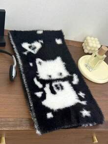 1pc Autumn Style Scarf Shawl, Winter Warm Skin-Friendly Neck Warmer, Black And White Plush, Suitable For Daily Wear - Multicolor - View 8