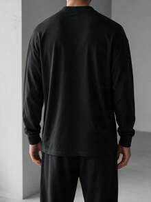 Men's Henley Collar Long Sleeve Polo Shirt, Casual Loose Fit With Button Placket, Suitable For Daily Wear And Outdoor Activities - Black - View 4