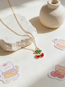 5pcs Colorful Daisy, Cherry And Other Shaped Girls Pendant Necklace Set, Daily Wear And Festival Outfit, Fresh And Simple Style, Non-Repeating For A Week, Gift For Sisters And Best Friends - Gold - View 4