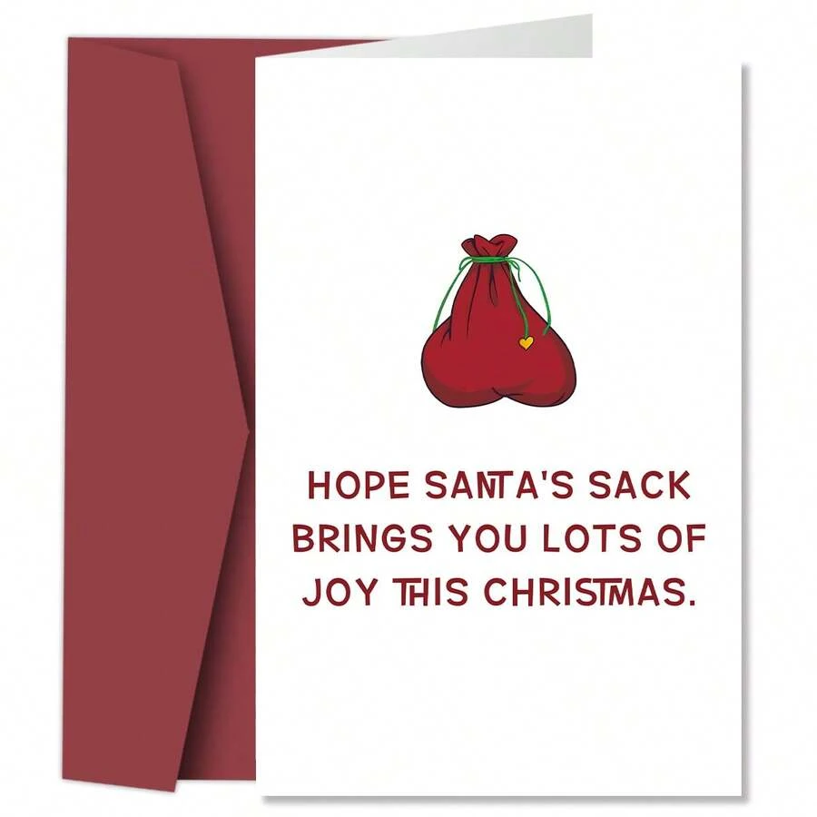 1pc Fun Christmas Greeting Card With Envelope, Hope Santa's Sack Brings You Lots Of Joy, Holiday Blessing Card, Suitable For Friends, Family And Anyone, Christmas Celebration Holiday Card - A - View 1