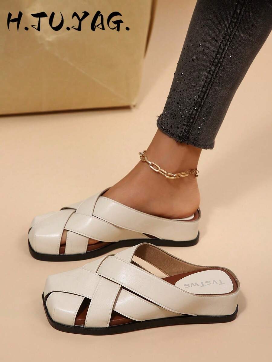 Summer New Silver/Beige/Black Multi-Color Optional Flat Strap Slippers, Holiday Essential, Beach Shoes - Beige - View 1