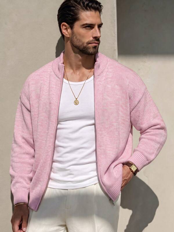 Autumn/Winter New Solid Color High Collar Unisex Elegant Zip-Up Cardigan, Commuting Casual Long Sleeve Knit Sweater