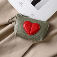 Heart-Shaped Candy Color Mini PU Coin Purse With Keychain, Cute Fashion Small Wallet For Women - View 6