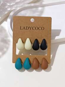LADYCOCO 4對優雅多色水滴形鉤耳環套組，適合女性日常配戴 - 彩色 - 查看 1