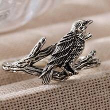 Gmzalx Vintage Textured Branch Raven Women's Ring, Unique Gothic Style Animal Ring, Suitable For Daily Wear, Theme Party, Holiday Gift - Antique Silver - View 5