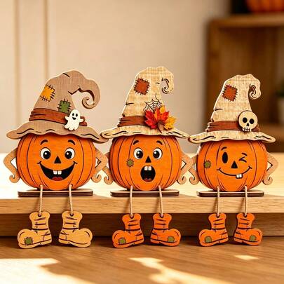 1 Set/3pcs Christmas 2D Wooden Desktop Decor - Autumn Harvest Pumpkin Design Featuring Santa Claus, Snowman And Christmas Tree; Suitable For Christmas Party Home Decor, Small Christmas Gifts, Winter Themed Event Souvenirs, Party Favors And More