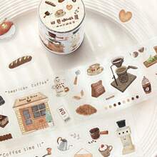 Old Lane Coffee House PET Washi Tape, Vintage Coffee Shop Shopping Elements Salt Style Planner Scrapbooking Collage Decorative Stickers - Rectangle - View 5