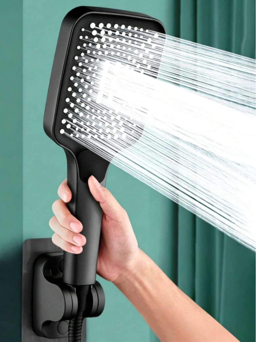 1pc Square High-Pressure Shower Head With Large Water Outlets, High Flow Single-Handed Rainfall Shower Head For Home Bathroom Installation - Silver - View 1