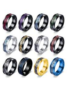 12-Piece Set Hip Hop Celtic Dragon Beveled Stainless Steel Ring Set, Unisex Dragon Rings, For Daily, Party & Business Wear, Christmas Gift - Multicolor - View 11