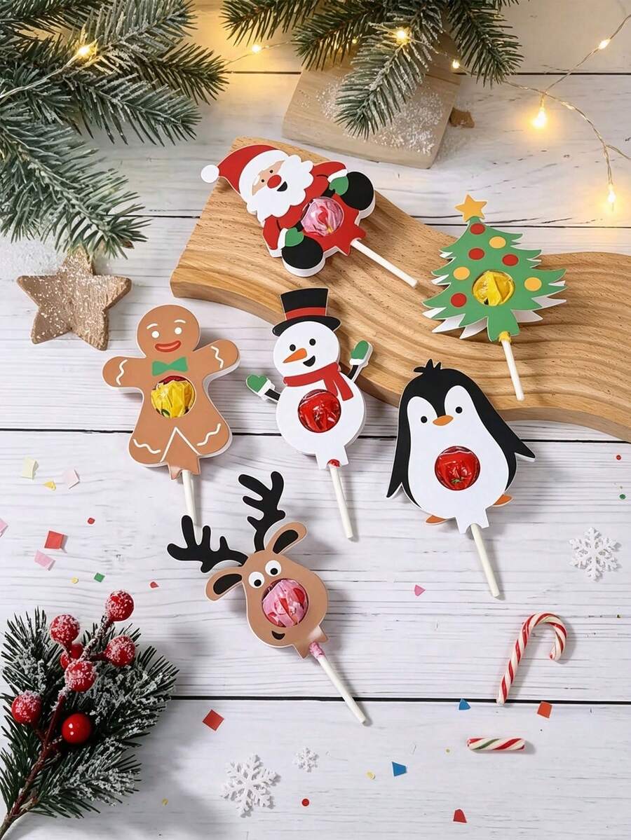 24 Christmas Lollipop Card Clips, Suitable For Christmas Party, Christmas Tree Decoration, Theme Party, Thanksgiving, New Year, Christmas Party Favors, Holiday Party And Holiday Scene Decor - One Size Fits All - View 1