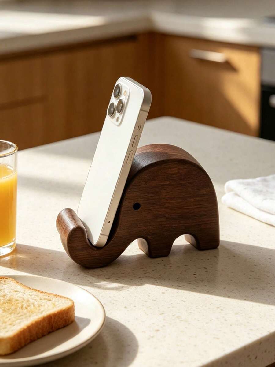 3/2/1pc Solid Color Elephant‑Shaped Phone Stand, Minimalist Wood Elephant Curved Shape With Smooth Polished Surface, Stable Support Desktop Cellphone Holder, For Office Desk Bedroom Study Daily Use All Season Tabletop Ornament Holiday Gift - Multicolor - View 1