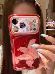 Red Background Star Pink Cute Phone Case Compatible With Iphone 17 Pro Max, 17 New, 16 Pro Max, 15 Pro, 16 Pro, 15 Pro Max, Anti-Drop Full Coverage Protective Cover - Red - View 3