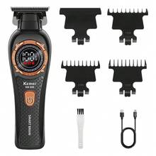 Kemei Professional Zero Gap T-Blade Hair Clipper, LCD Digital Display Wireless Electric Hair Trimmer, Men's Use, Type-C USB Charging Beard Trimming Hair Styling Set, Includes 3 Guide Combs, Suitable For Hairline Gradient Carving Styling - Multicolor - View 1