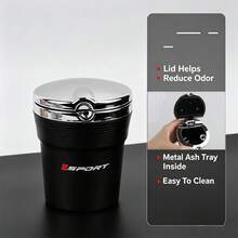 Sporty Portable Car Ashtray With Lid, Odor-Proof Leak-Proof Car Cup Holder Ashtray, With Sport Logo, Detachable Easy-To-Clean ABS Plastic Inner Liner, Car Interior Decoration Accessory - Sporty Style - View 2