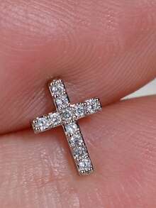 1pc Cross Zirconia Screw Back Mini Nose Stud Flat Back Suitable For Cartilage Ear Piercing Helix Conch Standard Upper Ear Cartilage Spiral Ear Jewelry 20G - A Pair Of Round  Cross Earrings - View 13