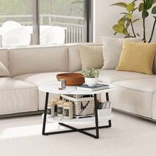 Two-Tier Marble-Effect Coffee Table - White/Black On-Site - 1 - View 7